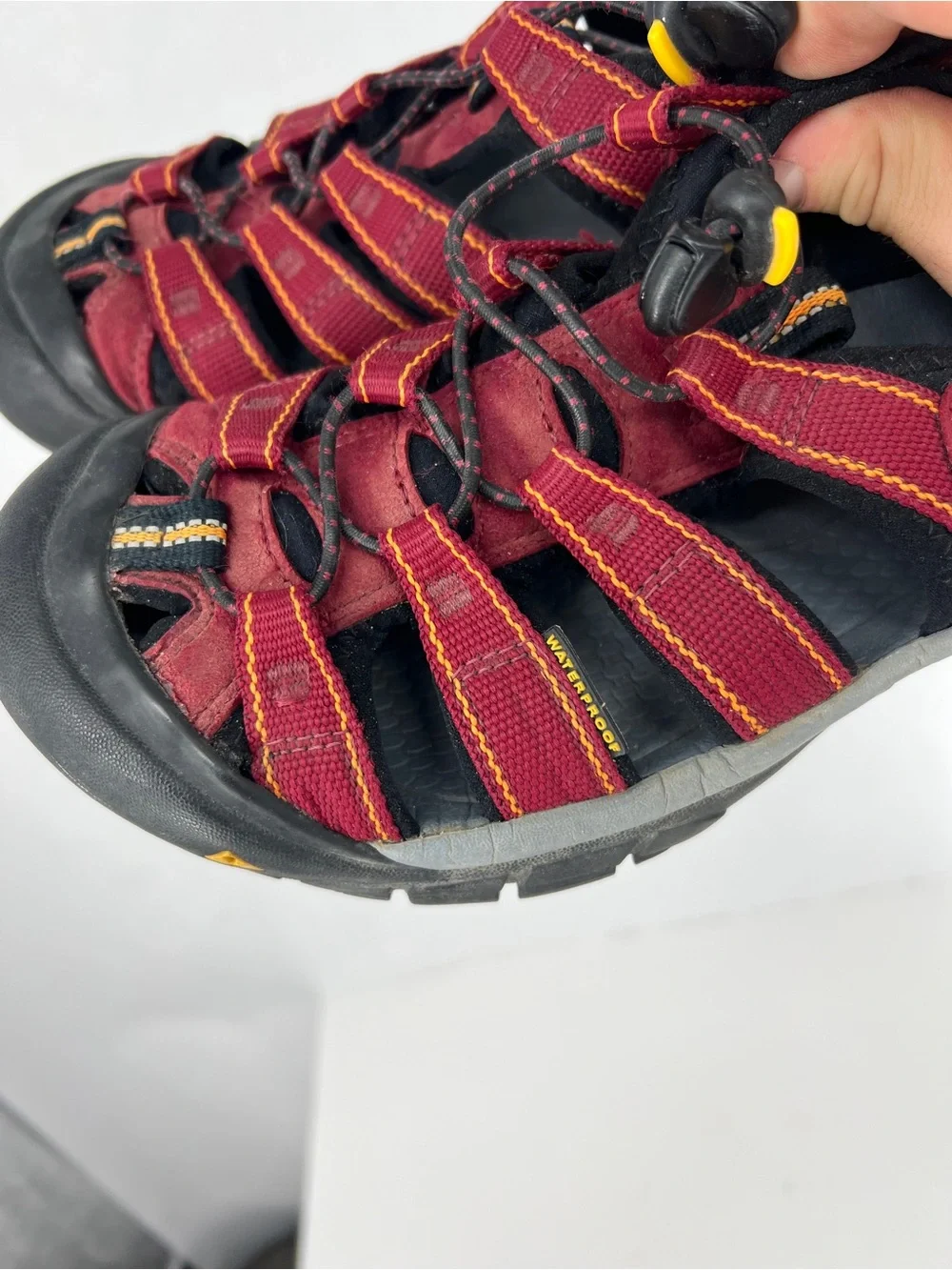 Keen Maroon and Yellow Women's Closed-Toe Hiking Sandals